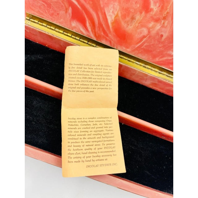 Rose Mid 20th Century Incolay Stone Jewelry Box “Cameo” in Dark Rose For Sale - Image 8 of 13