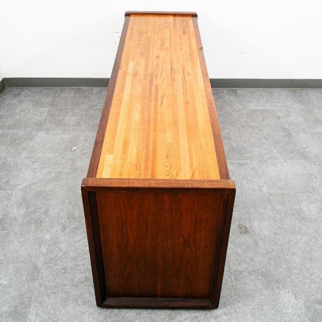 Mid Century Modern Credenza Oak Walnut 5 Drawer Wood Oak File Doors Vintage For Sale - Image 4 of 12