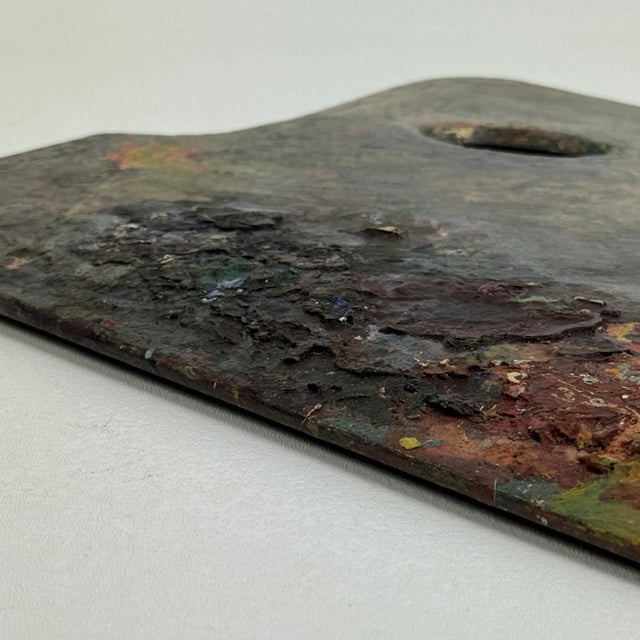 Burnt Umber French Vintage Artist's Painting Palette With Thick Remnant Multicolored Oil Paint For Sale - Image 8 of 11