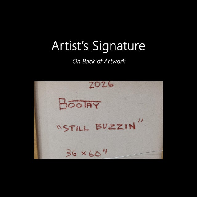 Still Buzzin - Original Surreal Abstract Oil Acrylic and Charcoal Painting on Canvas For Sale - Image 9 of 9