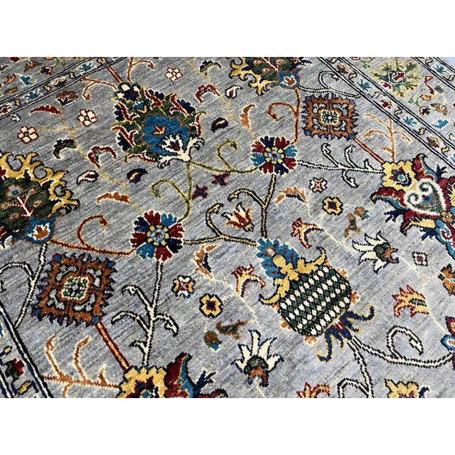 Sultani Pomegranate Floral Wool Rug in Gray, Teal and Burgundy, 5' X 6'9" For Sale - Image 9 of 15