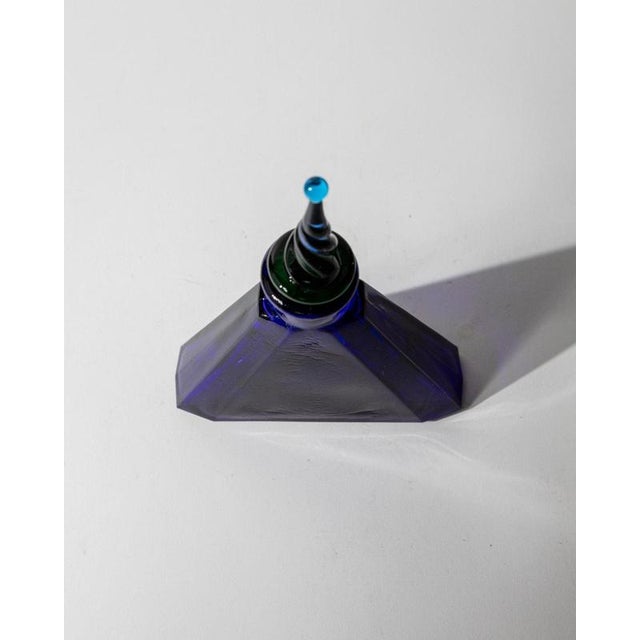 Vintage Italian Triangular Royal Blue Murano Glass Decanter, 1960s For Sale - Image 5 of 13