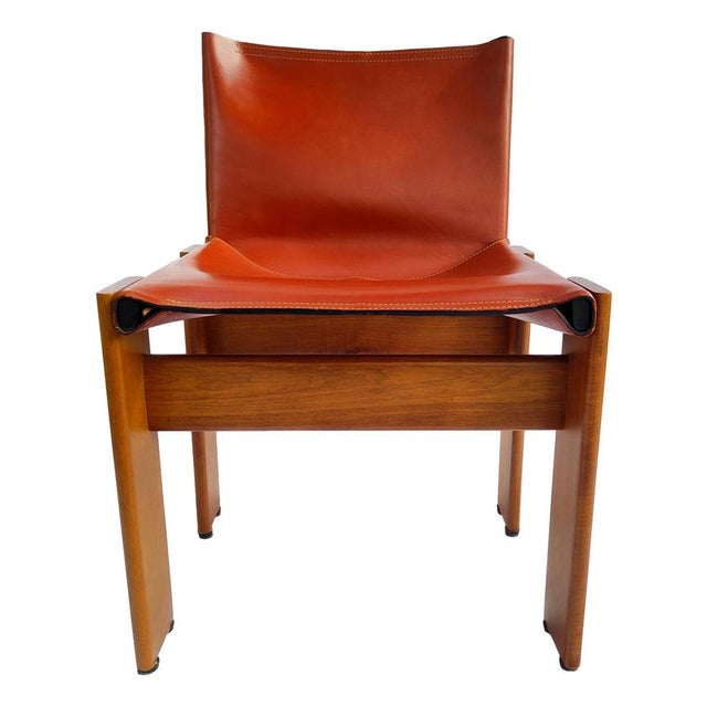 Wonderful set of 6 Monk Chairs designed by Afra & Tobia Scarpa for Molteni, Italy, 1974. Wood structure with red/brick...