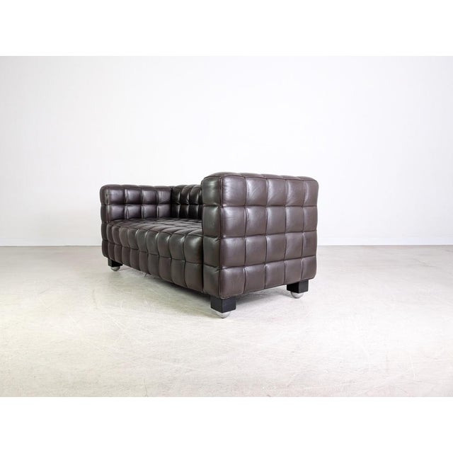 Wittmann Brown Leather Sofa by Josef Hoffmann for Wittmann Kubus For Sale - Image 4 of 10