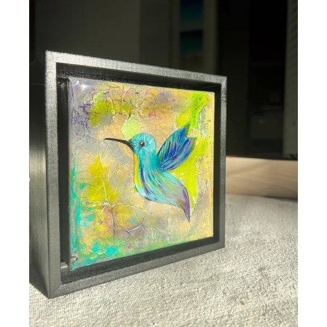 Hummingbird #2 by Ana Hefco | Tinted Layered Resin on Stretched Canvas of a hummingbird in flight For Sale - Image 4 of 4