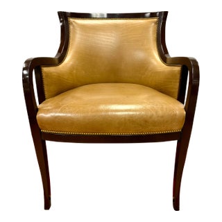 Nancy Corzine Leather Barrel Back Armchair With Nailheads For Sale