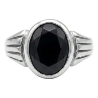 Black Onyx Signet Ring, Black Gemstone Ring for Men, Size 7 For Sale