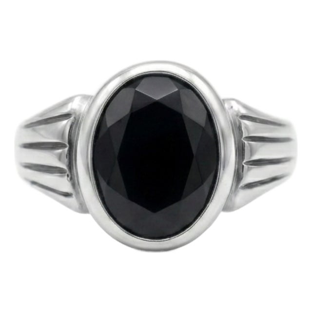 Black Onyx Signet Ring, Black Gemstone Ring for Men, Size 7 For Sale
