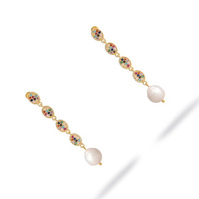 Radiant Gemstone & Pearl Cascade Earrings, A Pair For Sale - Image 4 of 8