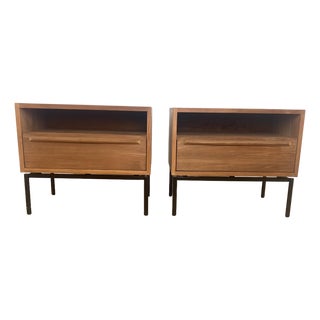 Ethnicraft Teak Nightstands With Black Metal Legs (Pair) For Sale