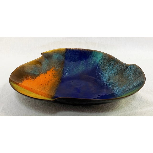 Bovano Vintage Mid Century Modern Handcrafted Bovano Chesire Copper Enamel Dish For Sale - Image 4 of 12