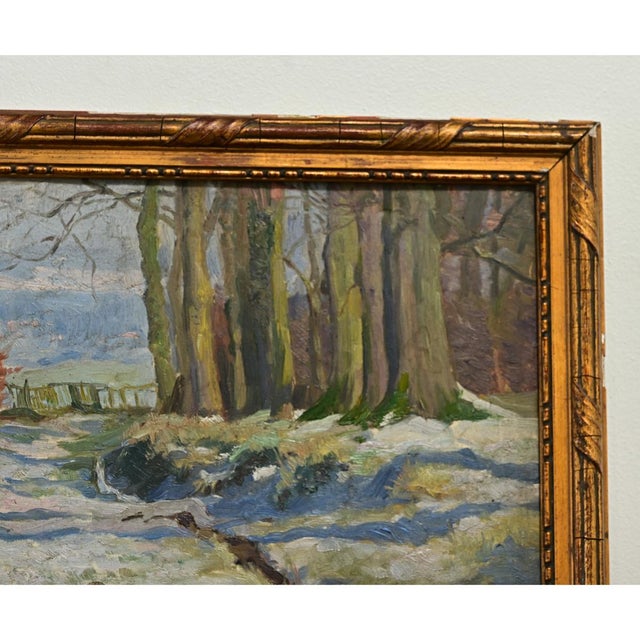 Early 20th Century French Vintage Framed Winter Landscape Painting For Sale - Image 5 of 8