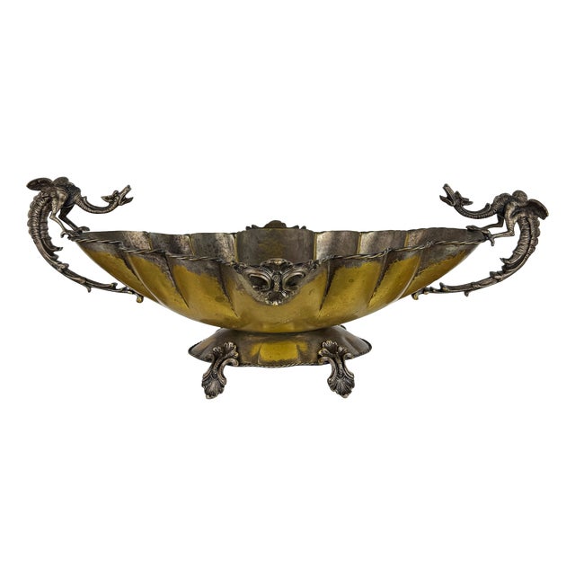 Antique Silverplate Centerpiece Bowl with Dragon Handles, 1890s For Sale