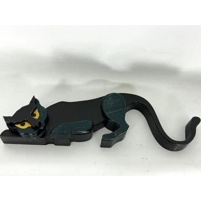 1980s Vintage Italian Black Panther Sculpture in Thick Wood, Italy, 1980s For Sale - Image 5 of 13