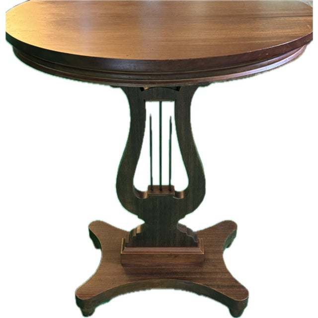 Neoclassical Duncan Phyfe Style Lyre Harp Table With Mahogany Veneer and Neoclassical Design. Early 1900s Elite Furniture Company. Ny For Sale - Image 3 of 8