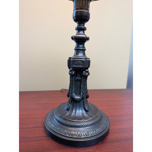 2010s Neoclassical Solid Brass Table Lamp With Ivory Shade For Sale - Image 5 of 6