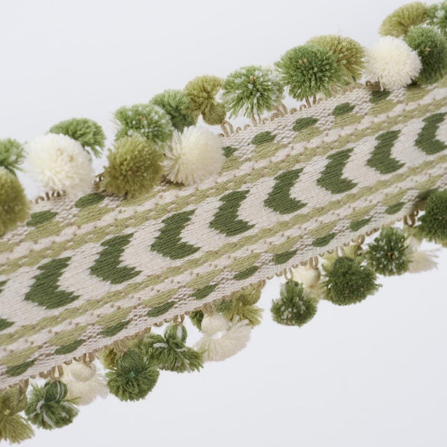Contemporary Sample - Schumacher Maracana Pom Tape Trim In Green For Sale - Image 3 of 4