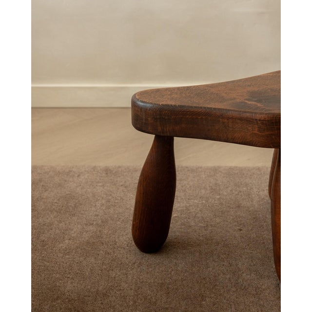 Wood French Brutalist Wooden Tripod Stool in Oak, 1950s For Sale - Image 7 of 8