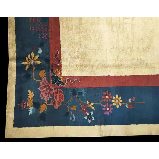 1920s 1920s Beige Floral Antique Chinese Art Deco Carpet 9'' X 11'8'' Knotted Wool Rug For Sale - Image 5 of 9