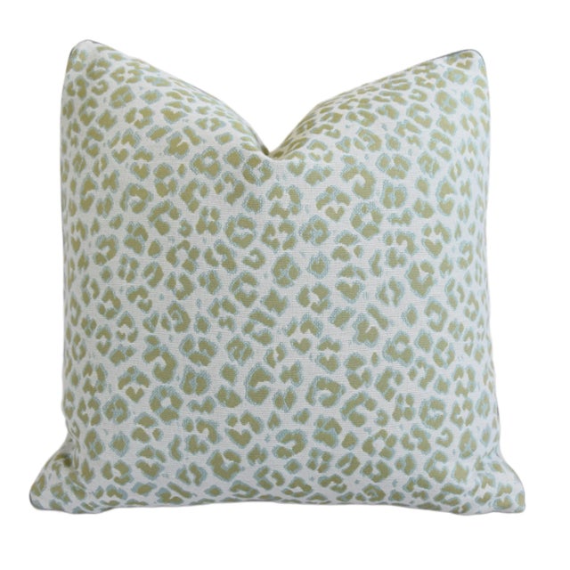 Green Designer Kravet Cheetah Leopard Spot Feather/Down Pillow 21” Square For Sale - Image 8 of 8