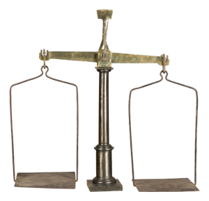Large French 19th Century Brass and Steel Scale with Weighing Pans and Column