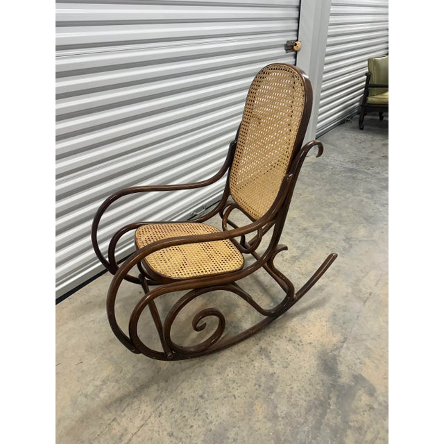Mid-Century Modern Thonet Bentwood Rocking Chair Hand Caned Seat | Poland For Sale - Image 3 of 7