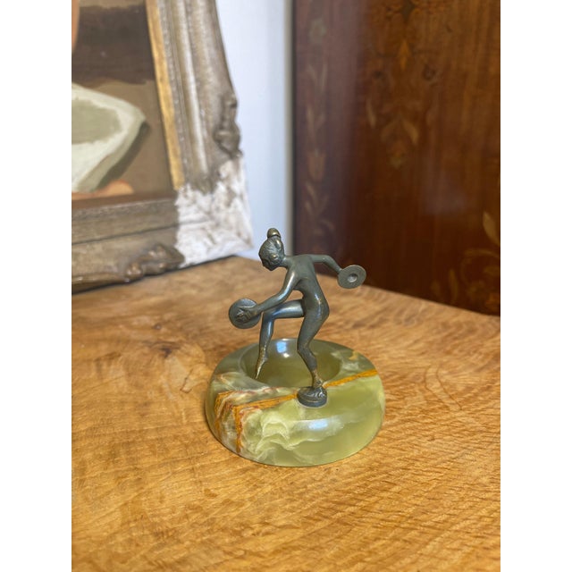 Art Deco 1970s Vintage Art Deco Dancing Disc Bowl Lady Sculpture For Sale - Image 3 of 7