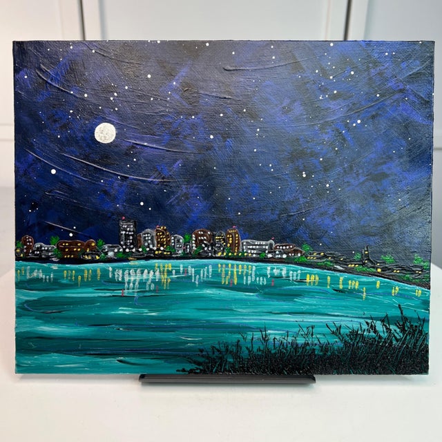 City Nights Acrylic Landscape Painting on Canvas 8" X 10" Unframed Wall Art For Sale - Image 4 of 7