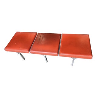 Vintage Three-Seater Model 656 Bench in Orange Imitation Leather by John Behringer, 1960 For Sale