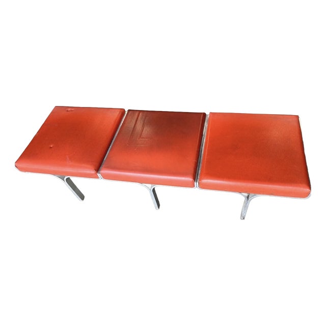 Vintage Three-Seater Model 656 Bench in Orange Imitation Leather by John Behringer, 1960 For Sale