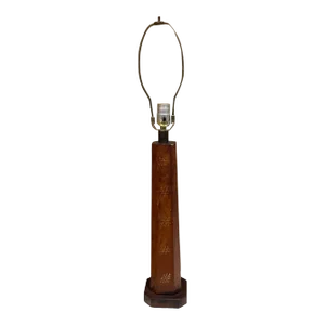 1950s Hand Painted Leather Table Lamp Tic-Tac -Toe Mexico