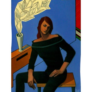 Paul Rossi Seated Figure in Geometric Space. Contemporary Figurative Oil Painting 2018 For Sale