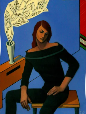 Paul Rossi Seated Figure in Geometric Space. Contemporary Figurative Oil Painting 2018