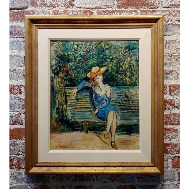 Brown Constantin Terechkovitch -Lonely Woman Sitting at a Garden Bench -Russian Impressionist Oil Painting For Sale - Image 8 of 8
