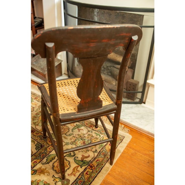 Metal Antique Hitchcock Chair: Black & Gold Harvest Stencil Caned Seat Early American Occasional Seating For Sale - Image 7 of 9