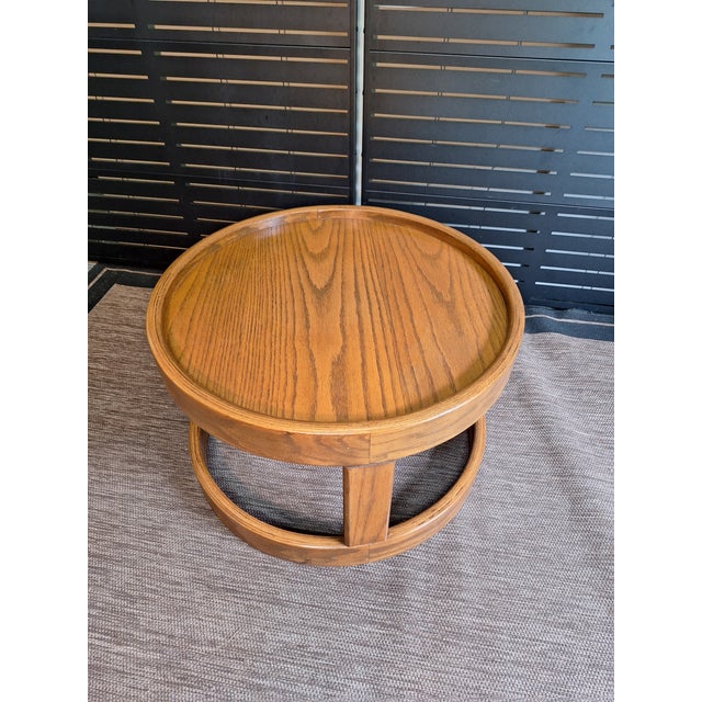 Vintage Post Modern Solid Oak Round End Table For Sale - Image 10 of 10