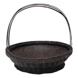 Chinese Woven Bamboo Flower Basket, C. 1940 For Sale