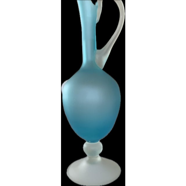 Turquoise and White Sandblasted Glass Carafe, 1970s For Sale - Image 3 of 18