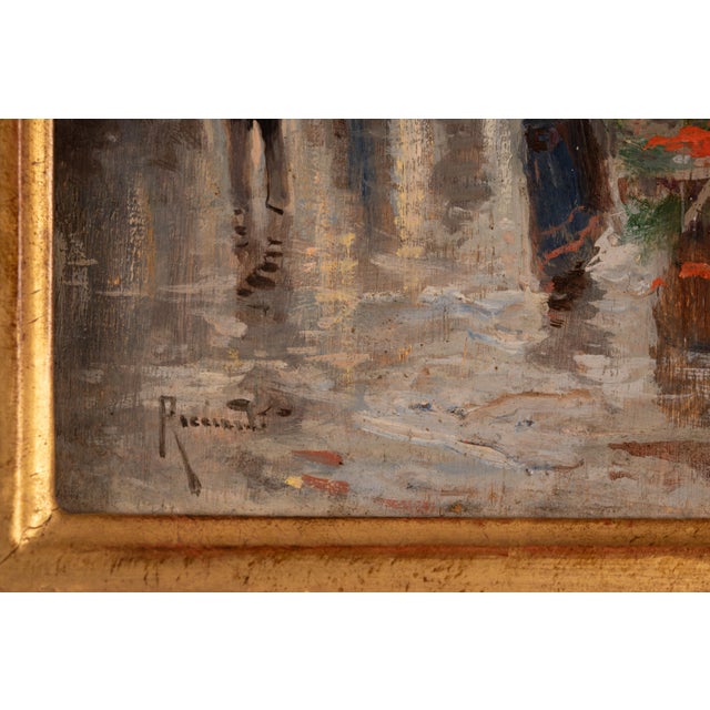 Dimensions without frame: 35 x 16,8 x 0,5 cm. Signed "Ricciardi" in the lower left corner. This evocative street market...