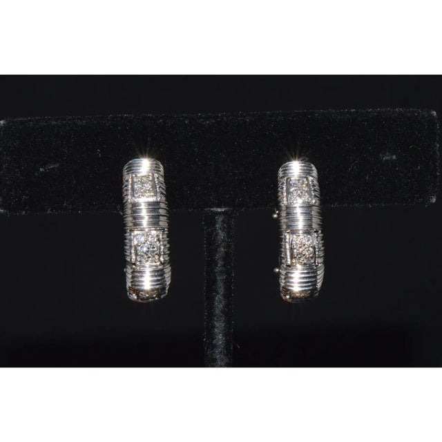 Authentic Roberto Coin Natural 0.30Cts Diamond Appassionata 18k White Gold Huggie Hoop Earrings, A Pair For Sale - Image 11 of 17