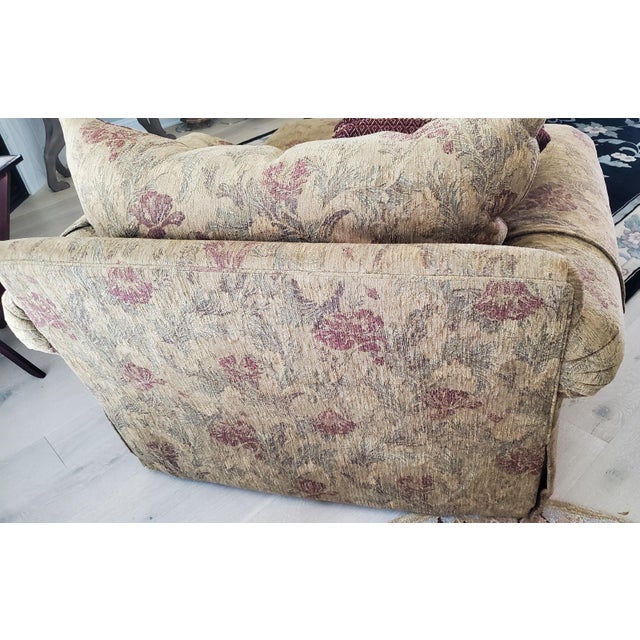 English Vintage Thomasville Traditional English Skirted Pillowback Oversized Chair and Ottoman in Earth Tones For Sale - Image 3 of 5