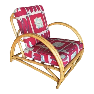 Restored Arch Deluxe Rattan Lounge Chair with Bark Cloth Cushions