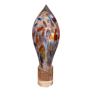 Hand Blown Murano Glass Sculpture on Case Block With Bubble Inclusion and Original Metal Murano Tag