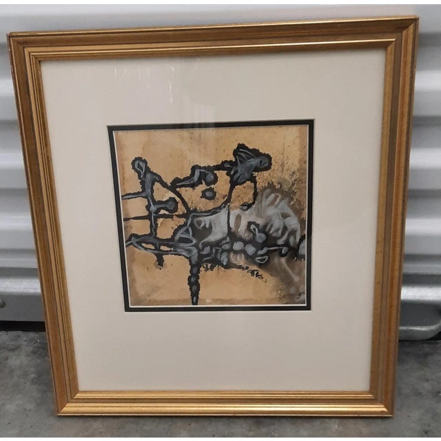 I love the texture and movement in these Contemporary multimedia paintings on paper. Newly custom framed, double matted,...