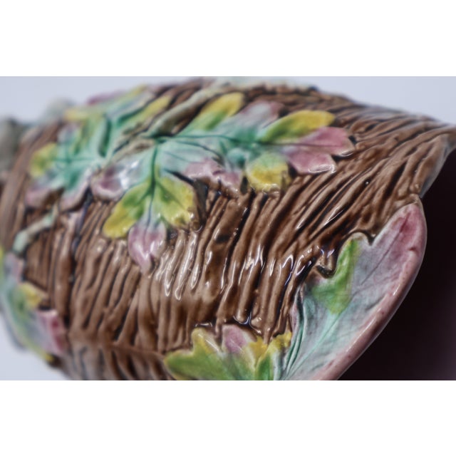 Antique English Majolica Rustic Floral Tree Bark Pitcher, Attributed to Shorter & Boulton For Sale - Image 16 of 18