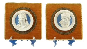19th Century Ceramic Medallions with High Relief Faces of Renaissance Figures from Cantagalli, Late 1800s, Set of 2