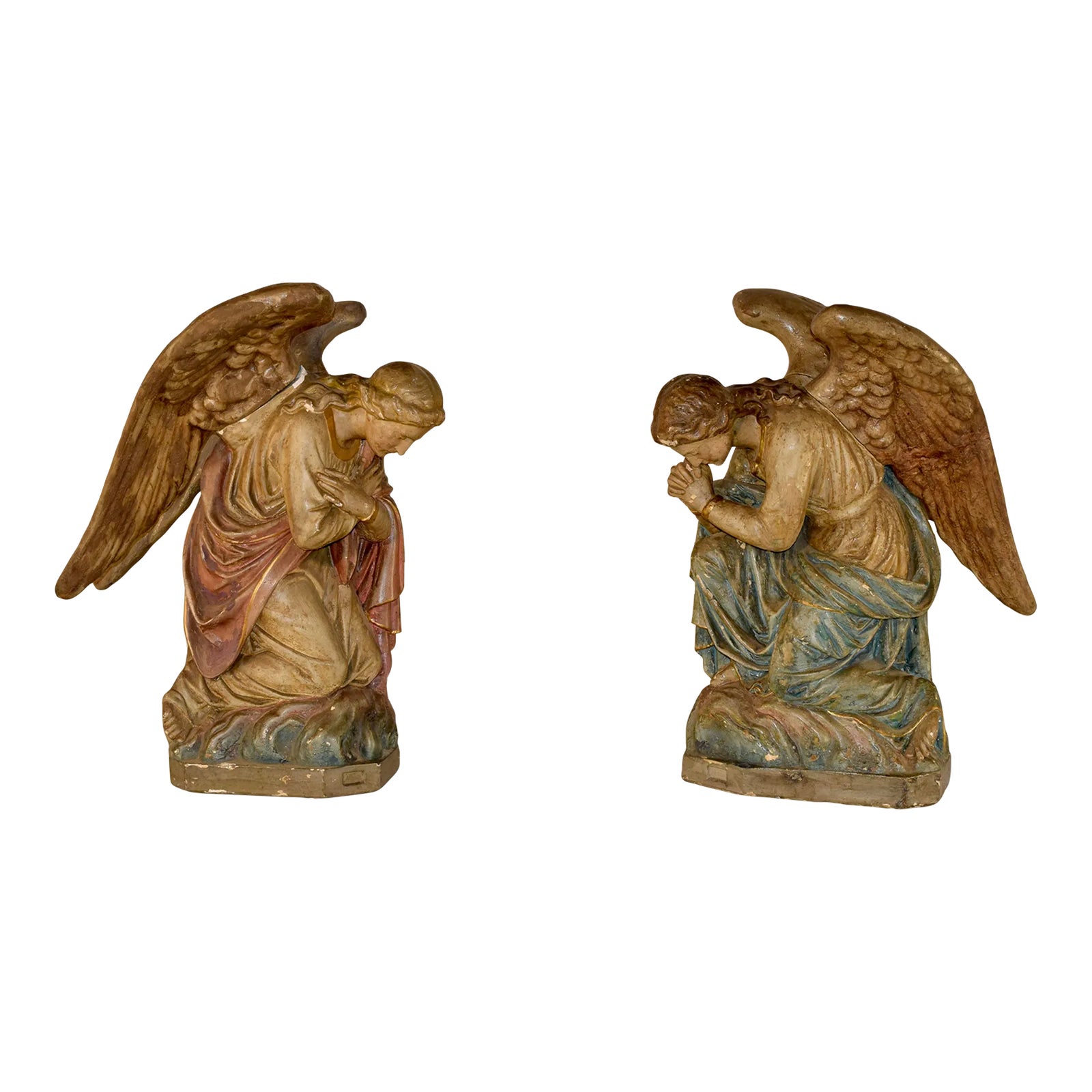 Pair of Daprato Studios Kneeling Angel Statues, C. 1910 Chairish