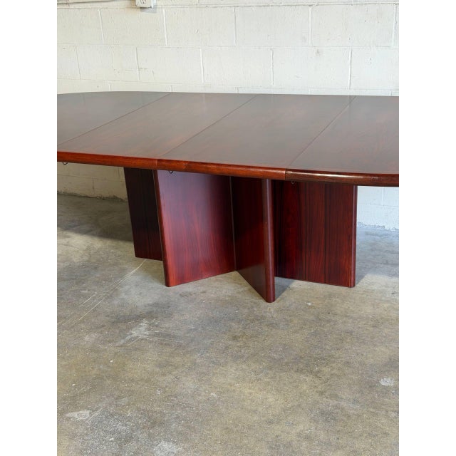 Extendable Rosewood Oval Dining Table Cross Pedestal Mid-Century Modern 1970s For Sale In Los Angeles - Image 6 of 11