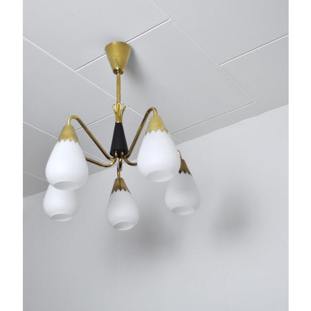 1950s Scandinavian Ceiling Lamp in Brass and Opaline Glass, 1950s For Sale - Image 5 of 14
