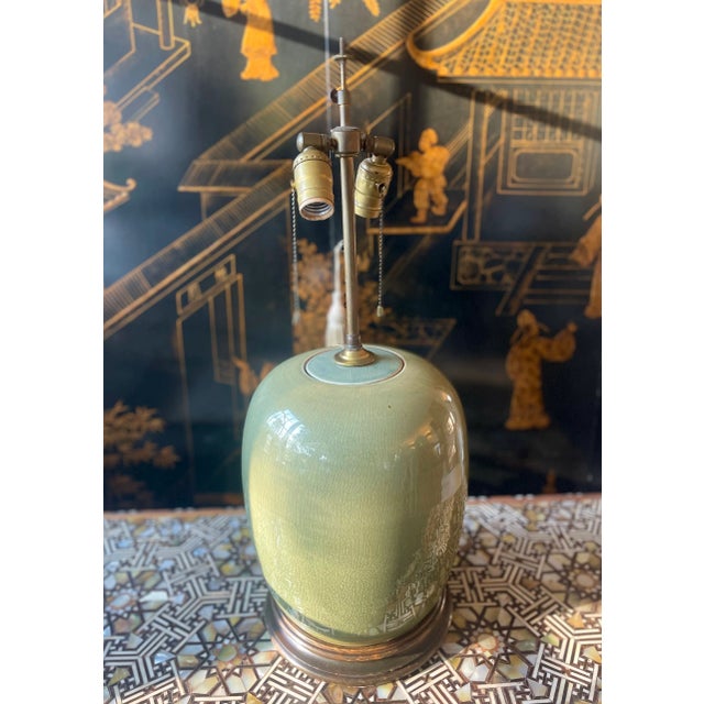 Antique Celadon Ginger Jar Two Light Lamp For Sale - Image 4 of 8